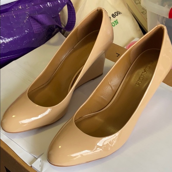 Coach Beige Patent Leather Wedges! - Picture 1 of 5